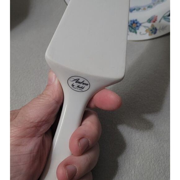 Andrea by Sadek Japan Cake Plate and Server Floral Gold Trim Modern Blue Serving - Picture 4 of 9